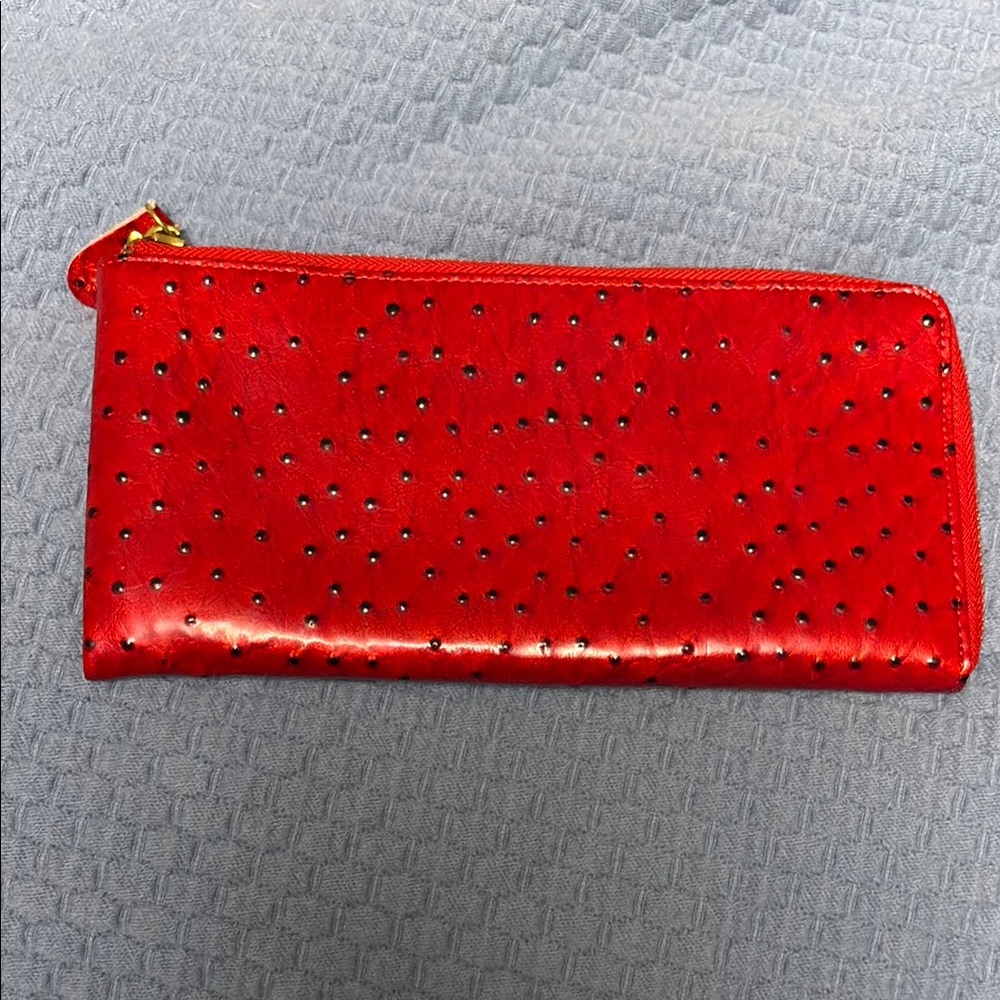 Women's Red Leather Studded Clutch